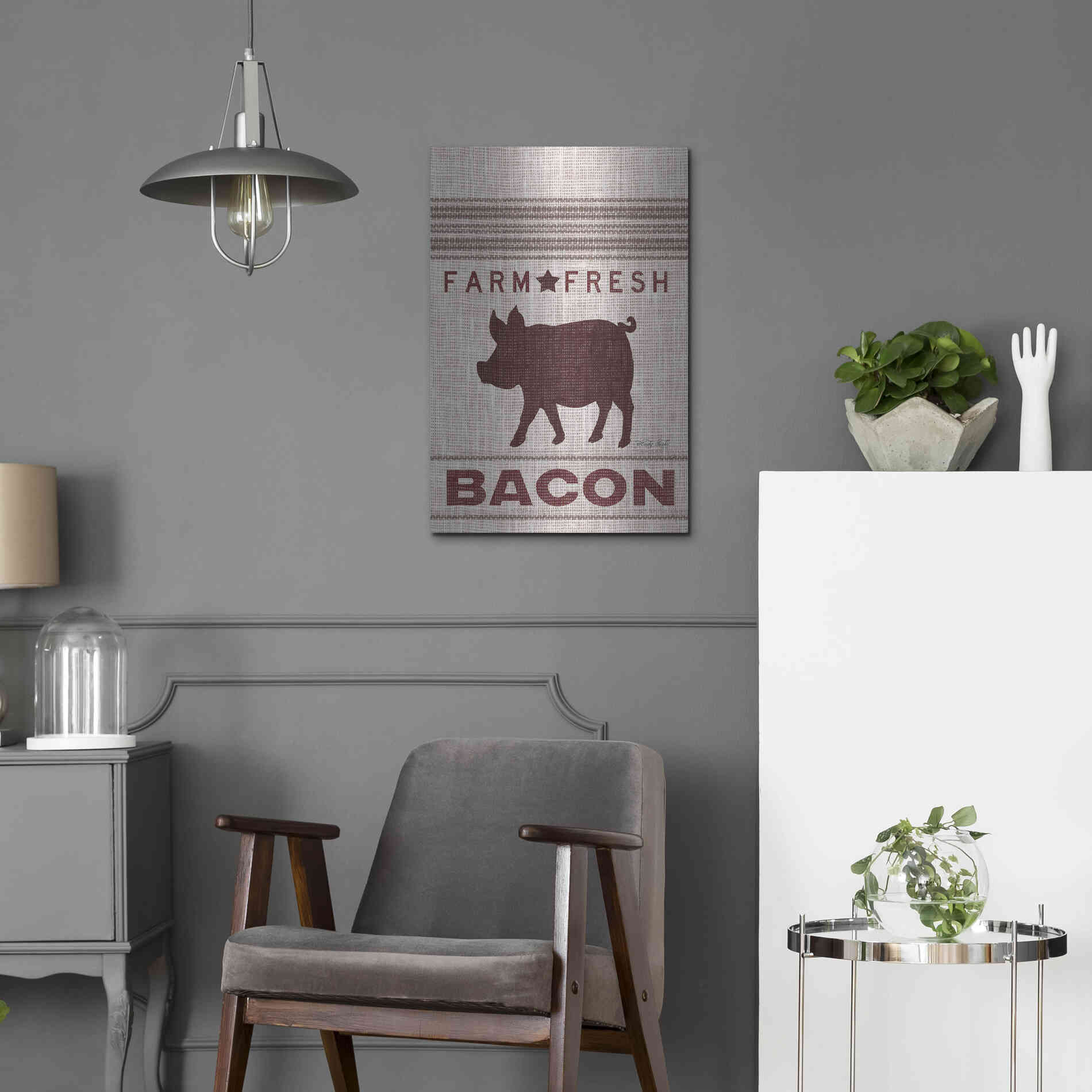 Luxe Metal Art 'Grain Sack Bacon' by Cindy Jacobs, Metal Wall Art,16x24