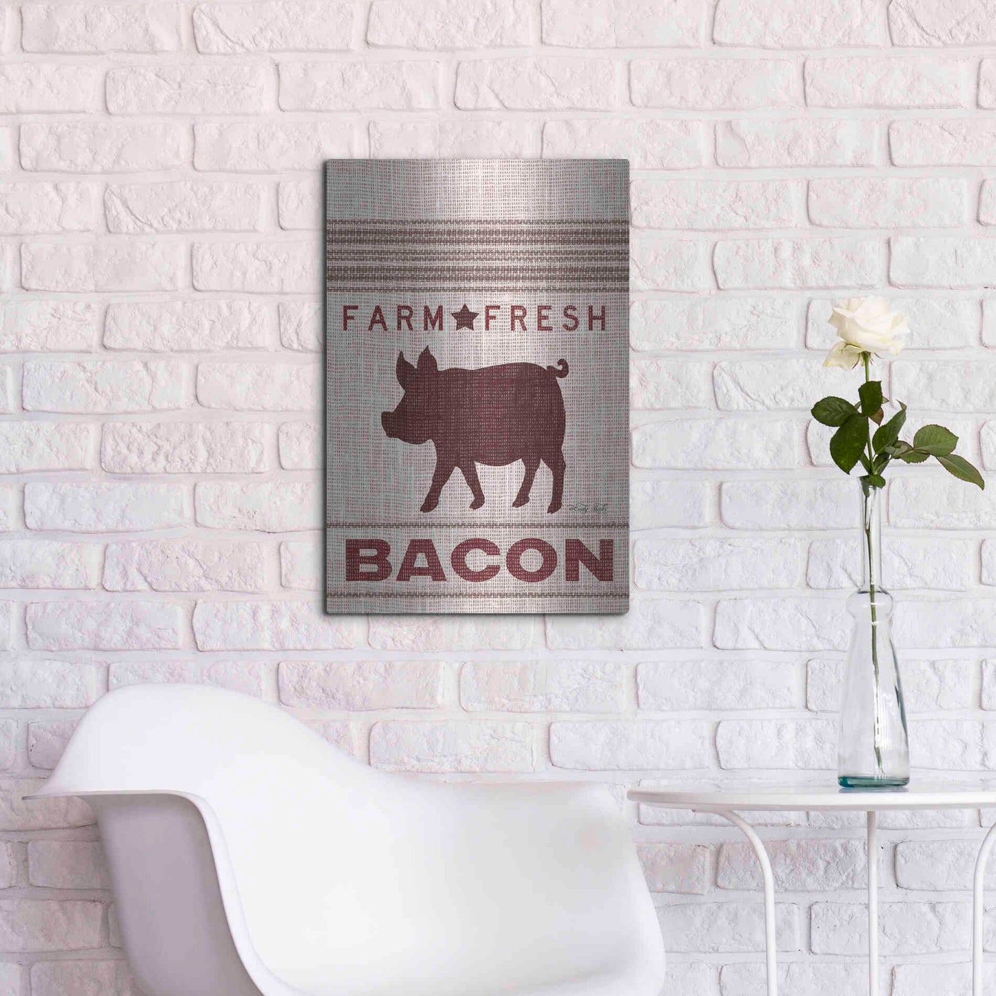 Luxe Metal Art 'Grain Sack Bacon' by Cindy Jacobs, Metal Wall Art,16x24