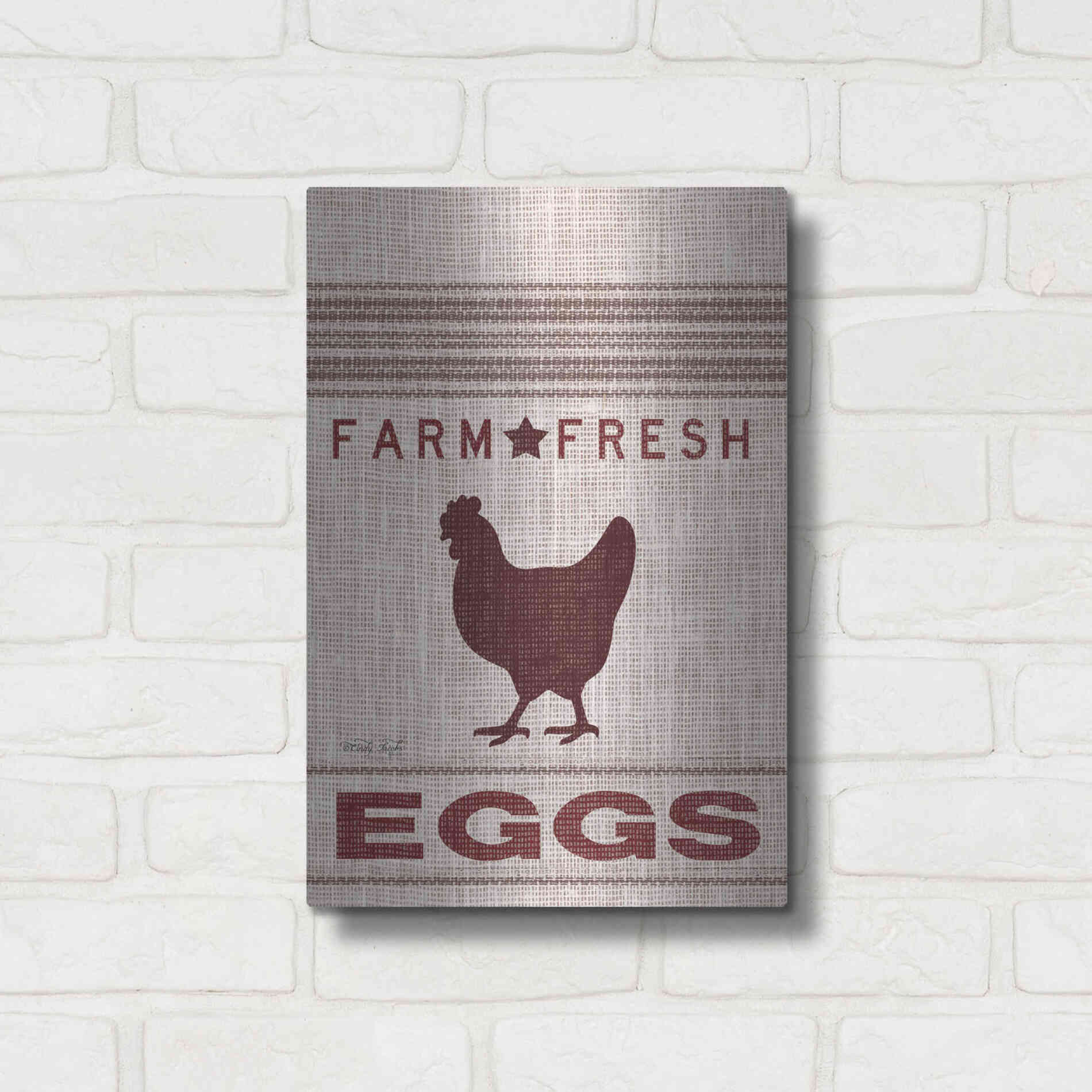 Luxe Metal Art 'Grain Sack Eggs' by Cindy Jacobs, Metal Wall Art,12x16