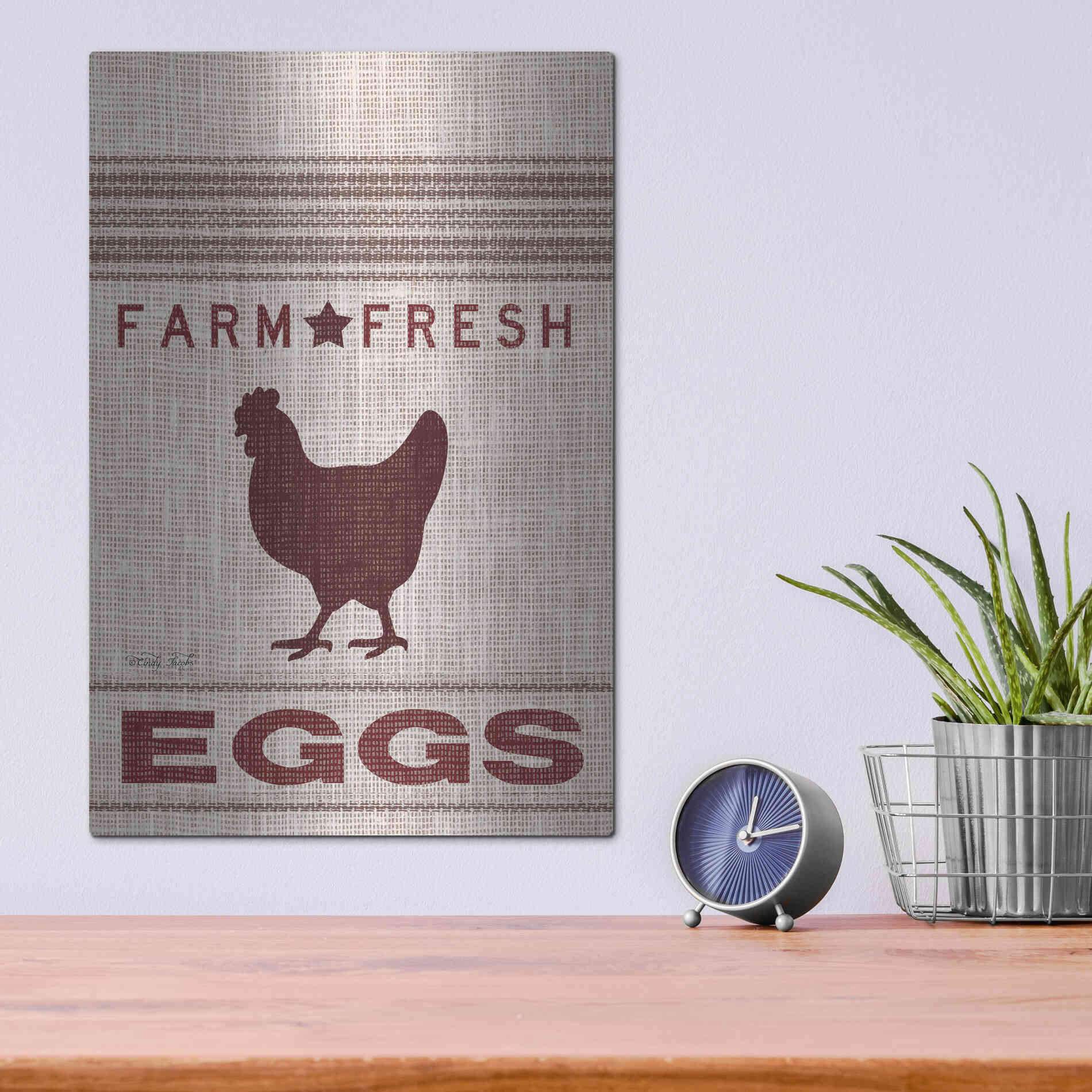 Luxe Metal Art 'Grain Sack Eggs' by Cindy Jacobs, Metal Wall Art,12x16