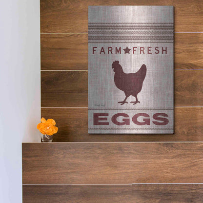 Luxe Metal Art 'Grain Sack Eggs' by Cindy Jacobs, Metal Wall Art,12x16