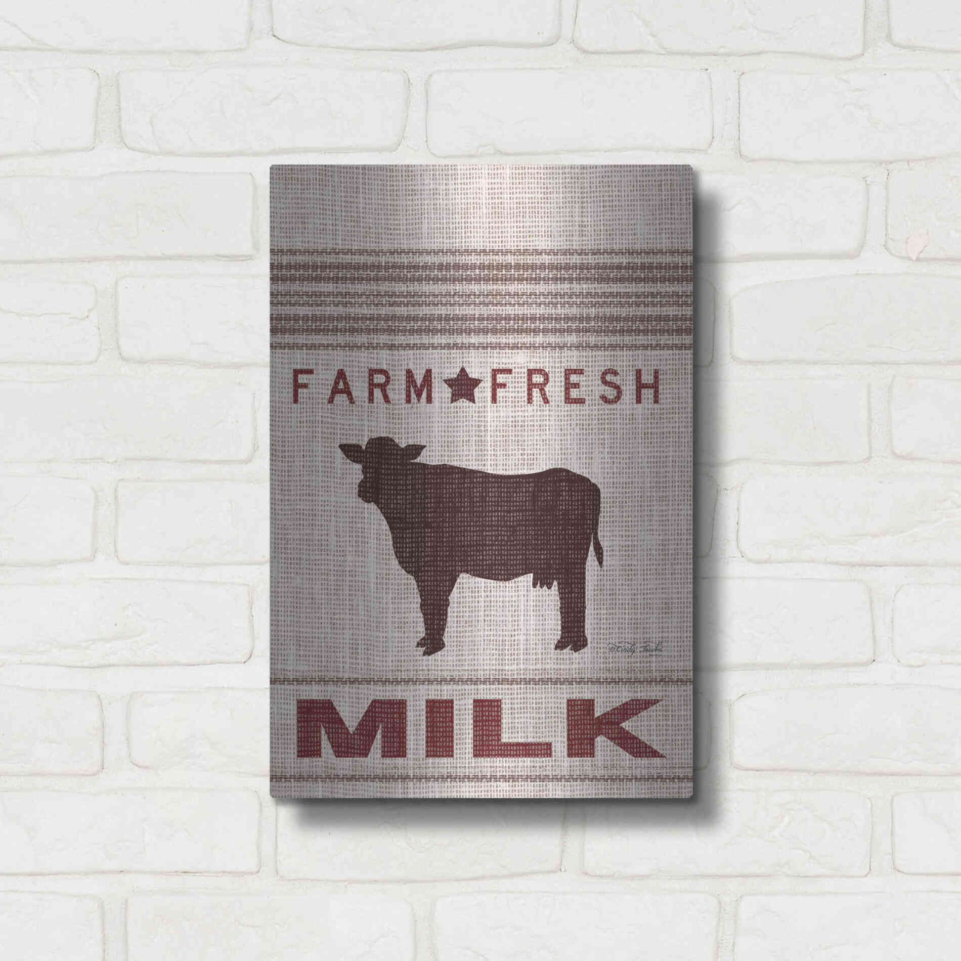 Luxe Metal Art 'Grain Sack Milk' by Cindy Jacobs, Metal Wall Art,12x16