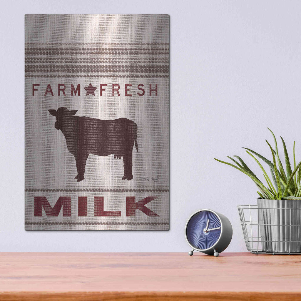Luxe Metal Art 'Grain Sack Milk' by Cindy Jacobs, Metal Wall Art,12x16