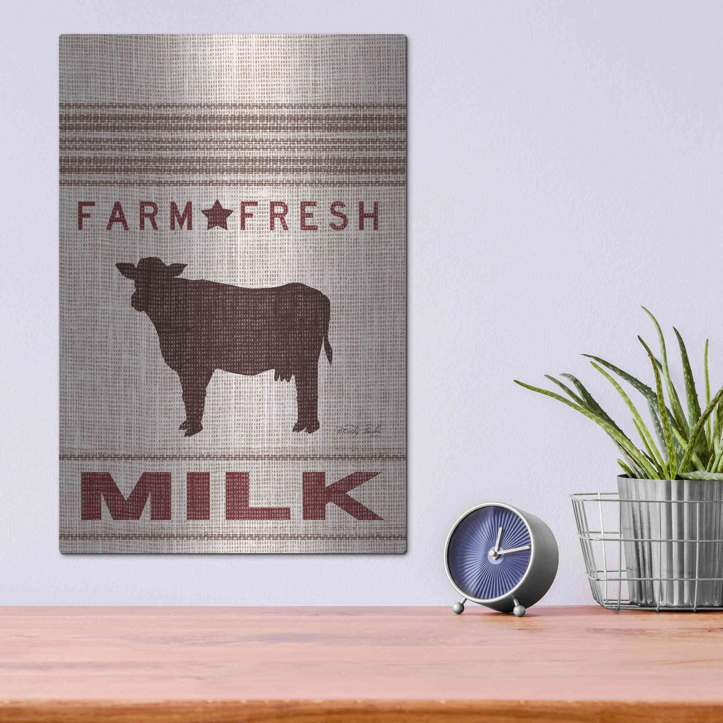 Luxe Metal Art 'Grain Sack Milk' by Cindy Jacobs, Metal Wall Art,12x16