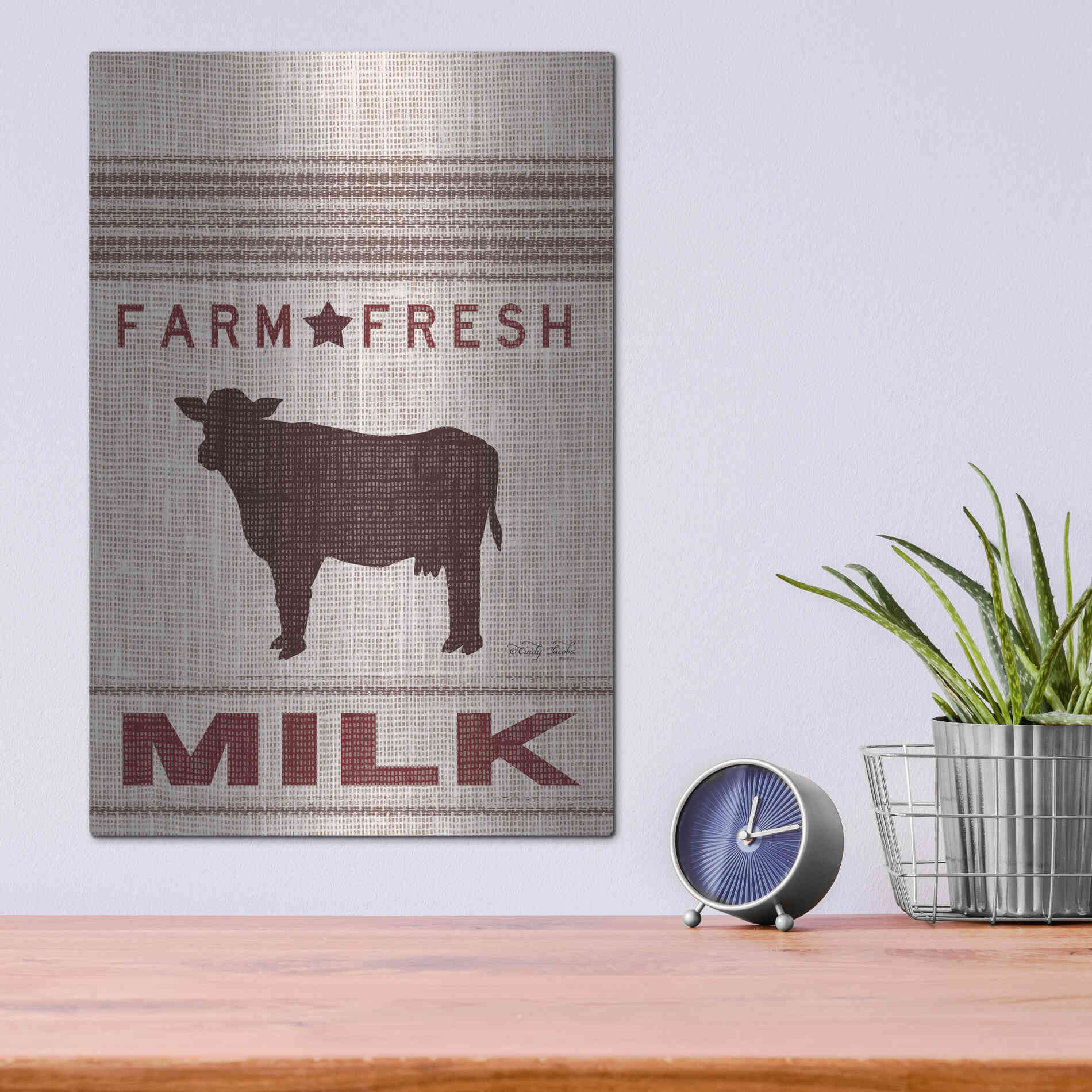 Luxe Metal Art 'Grain Sack Milk' by Cindy Jacobs, Metal Wall Art,12x16
