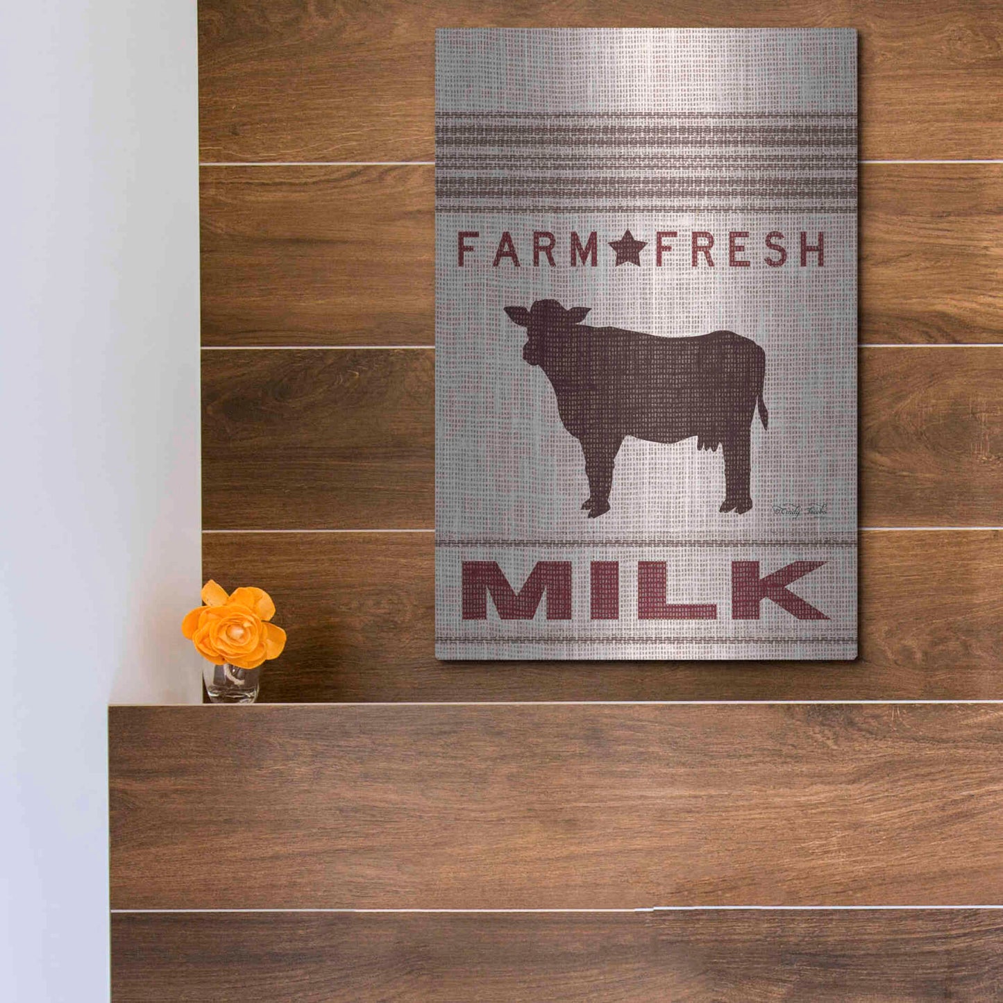 Luxe Metal Art 'Grain Sack Milk' by Cindy Jacobs, Metal Wall Art,12x16