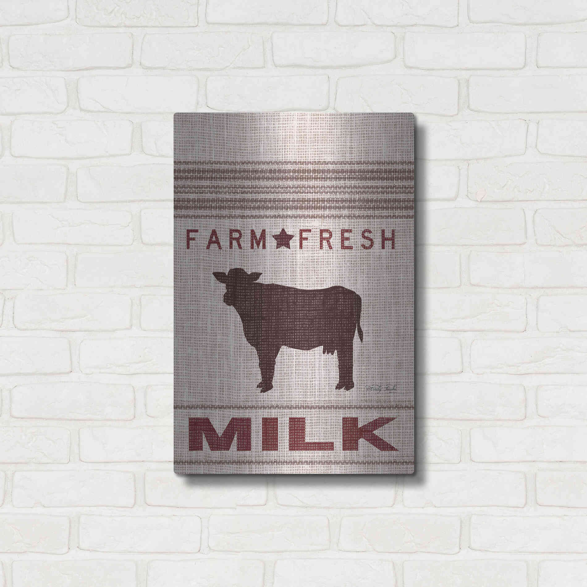 Luxe Metal Art 'Grain Sack Milk' by Cindy Jacobs, Metal Wall Art,16x24