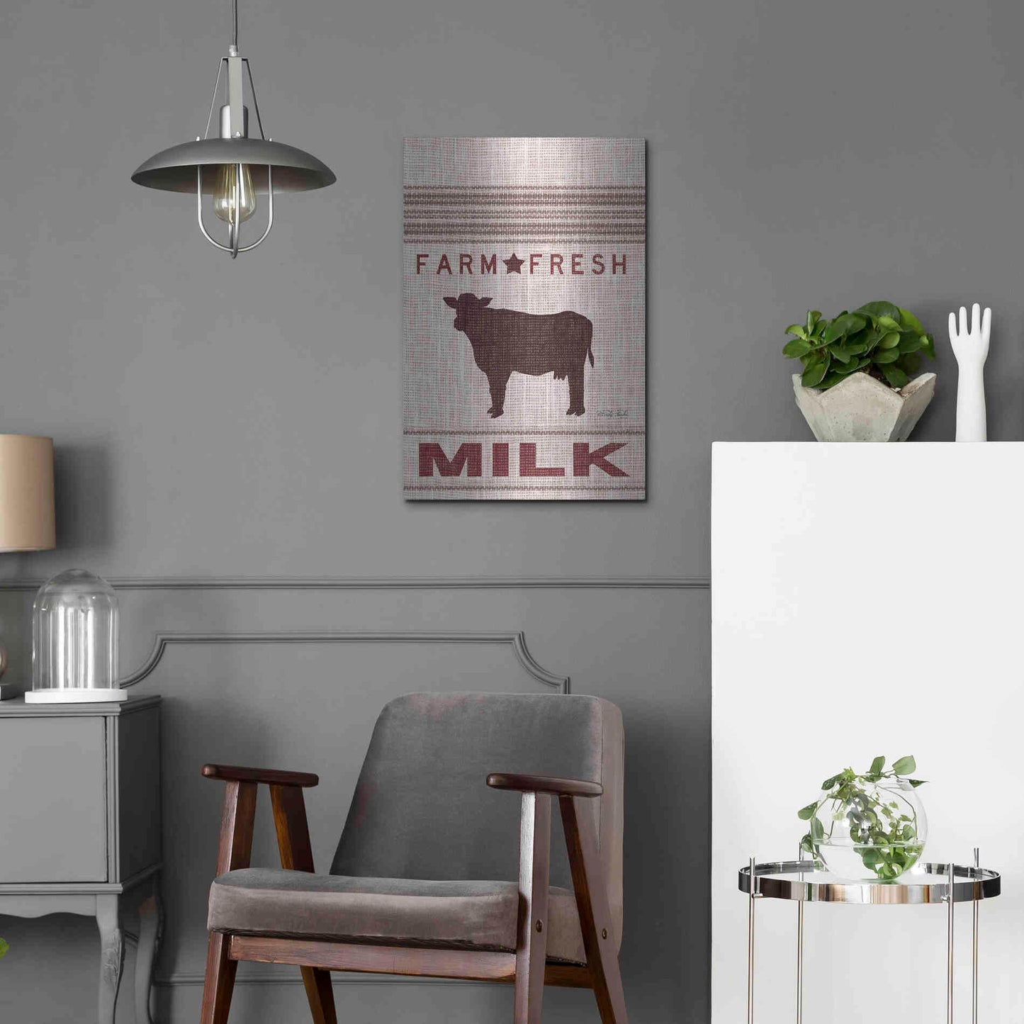 Luxe Metal Art 'Grain Sack Milk' by Cindy Jacobs, Metal Wall Art,16x24