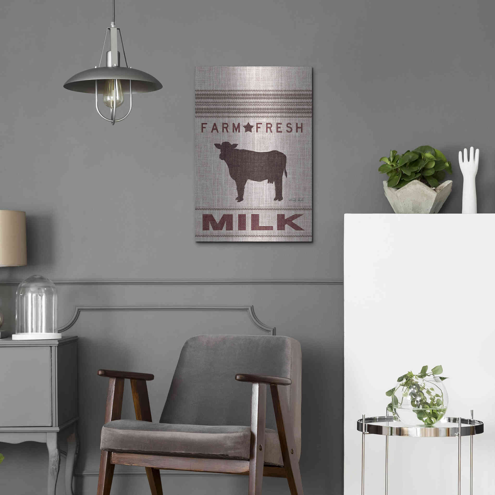 Luxe Metal Art 'Grain Sack Milk' by Cindy Jacobs, Metal Wall Art,16x24