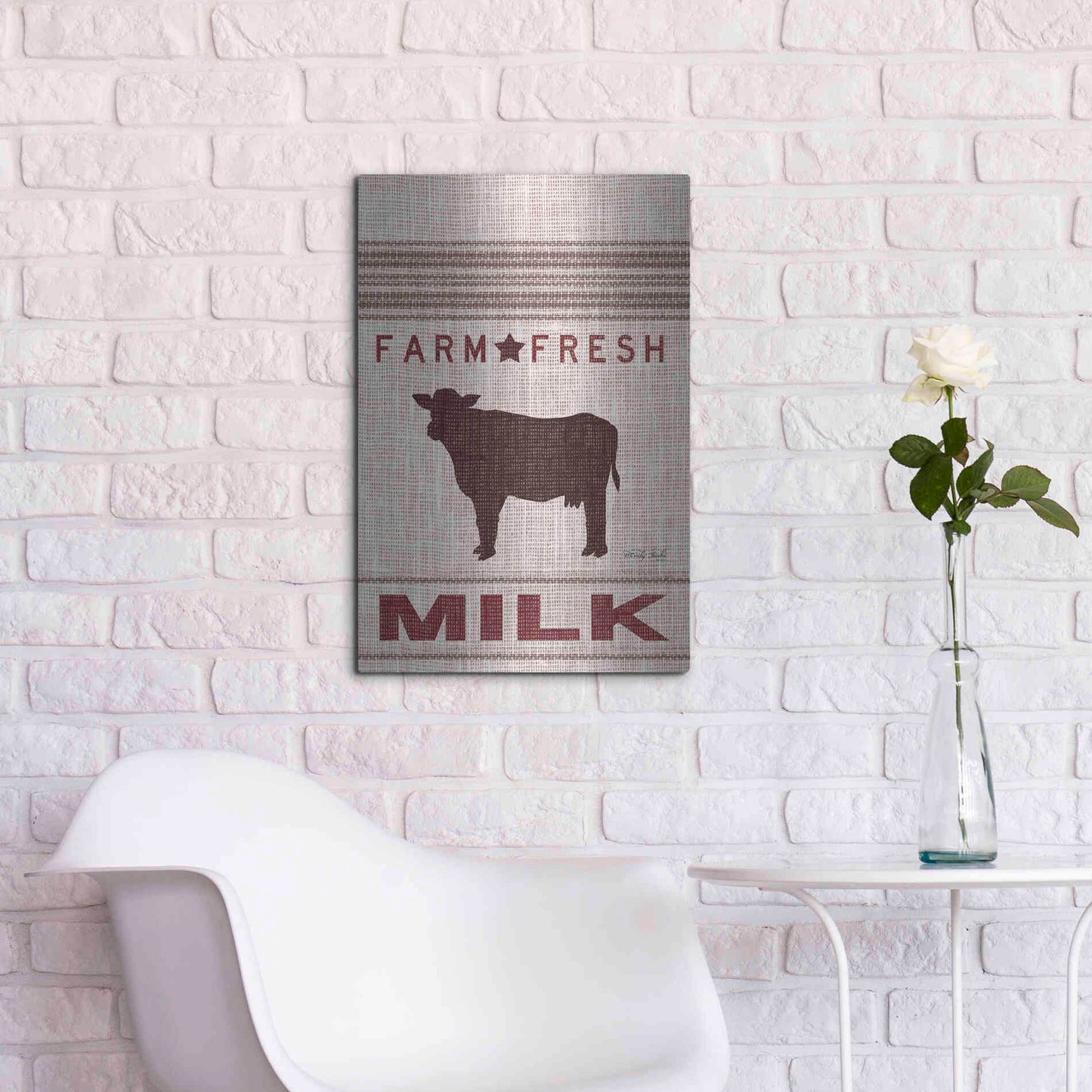 Luxe Metal Art 'Grain Sack Milk' by Cindy Jacobs, Metal Wall Art,16x24