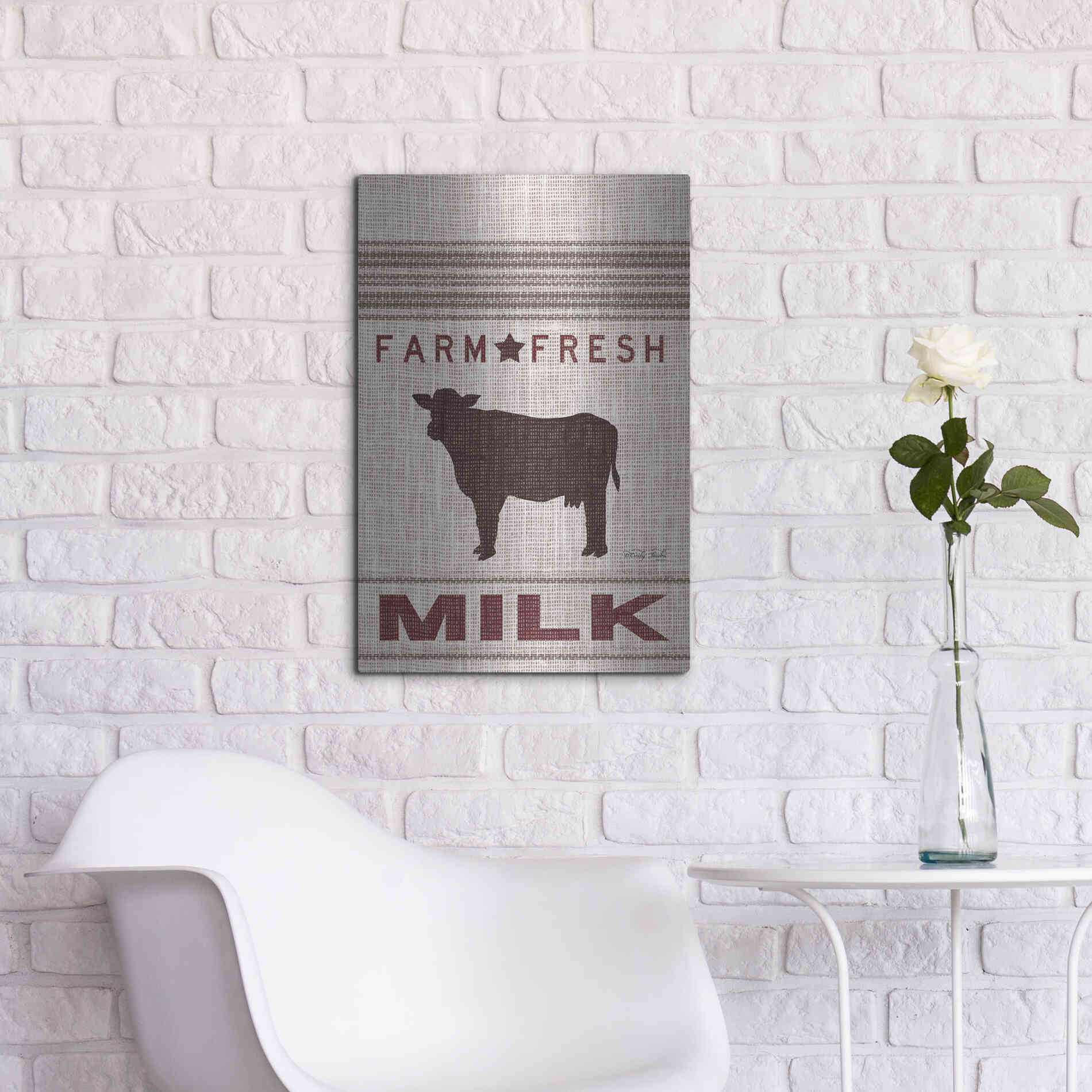 Luxe Metal Art 'Grain Sack Milk' by Cindy Jacobs, Metal Wall Art,16x24