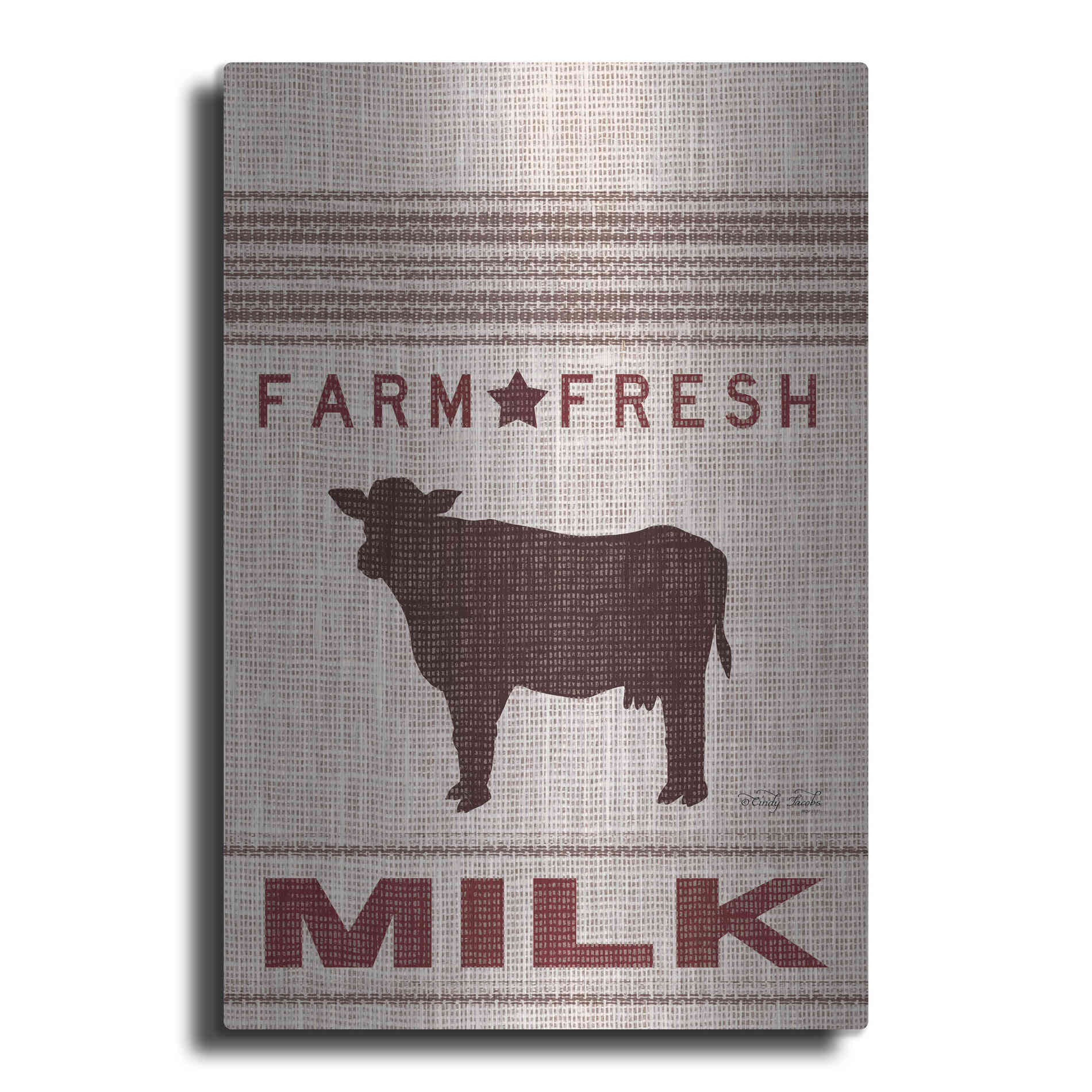 Luxe Metal Art 'Grain Sack Milk' by Cindy Jacobs, Metal Wall Art
