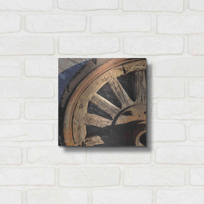 Luxe Metal Art 'Old Wheel I' by Cindy Jacobs, Metal Wall Art,12x12