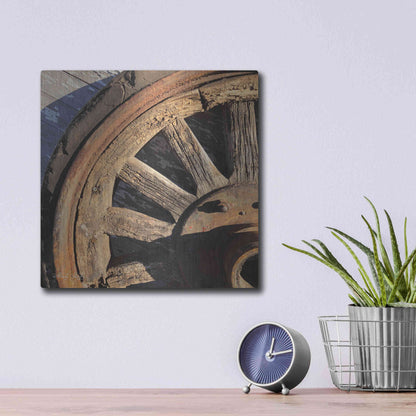Luxe Metal Art 'Old Wheel I' by Cindy Jacobs, Metal Wall Art,12x12