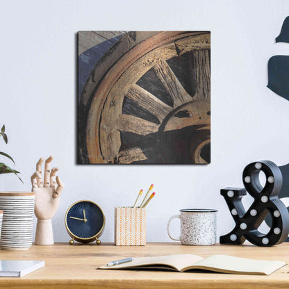 Luxe Metal Art 'Old Wheel I' by Cindy Jacobs, Metal Wall Art,12x12
