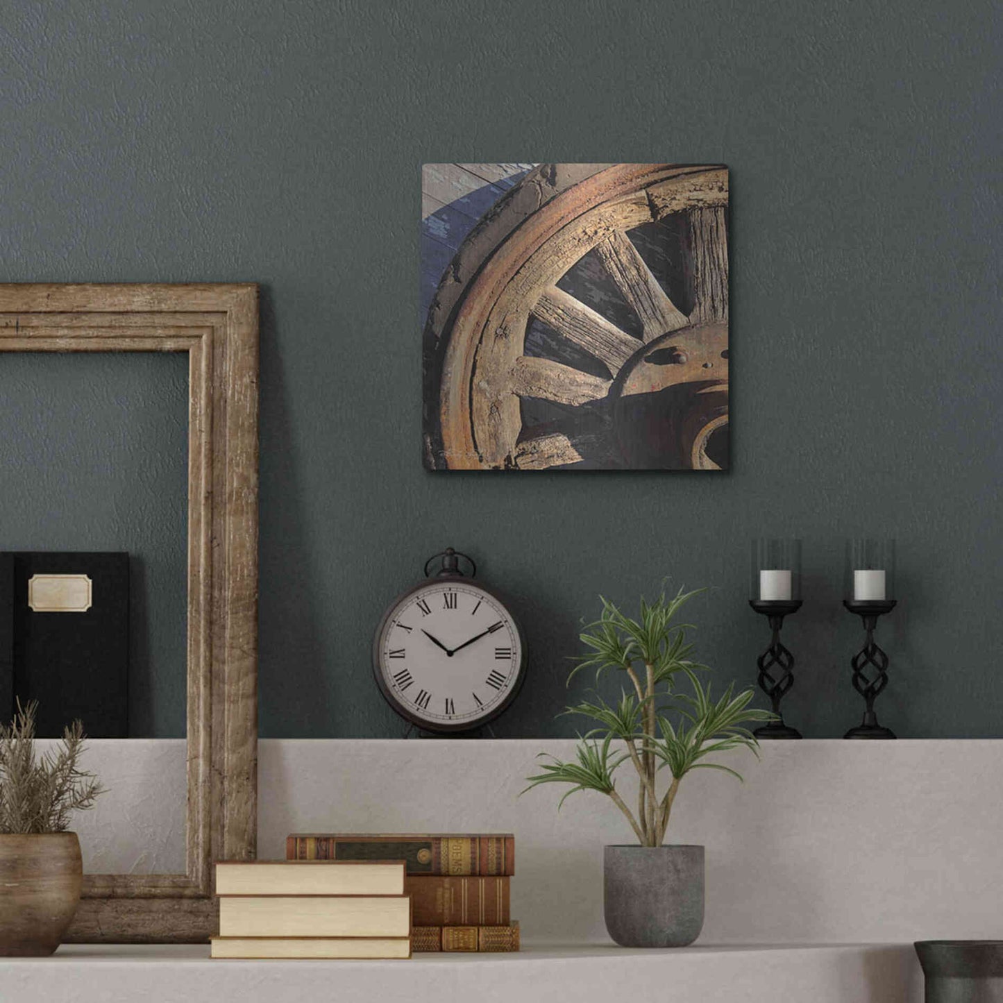 Luxe Metal Art 'Old Wheel I' by Cindy Jacobs, Metal Wall Art,12x12
