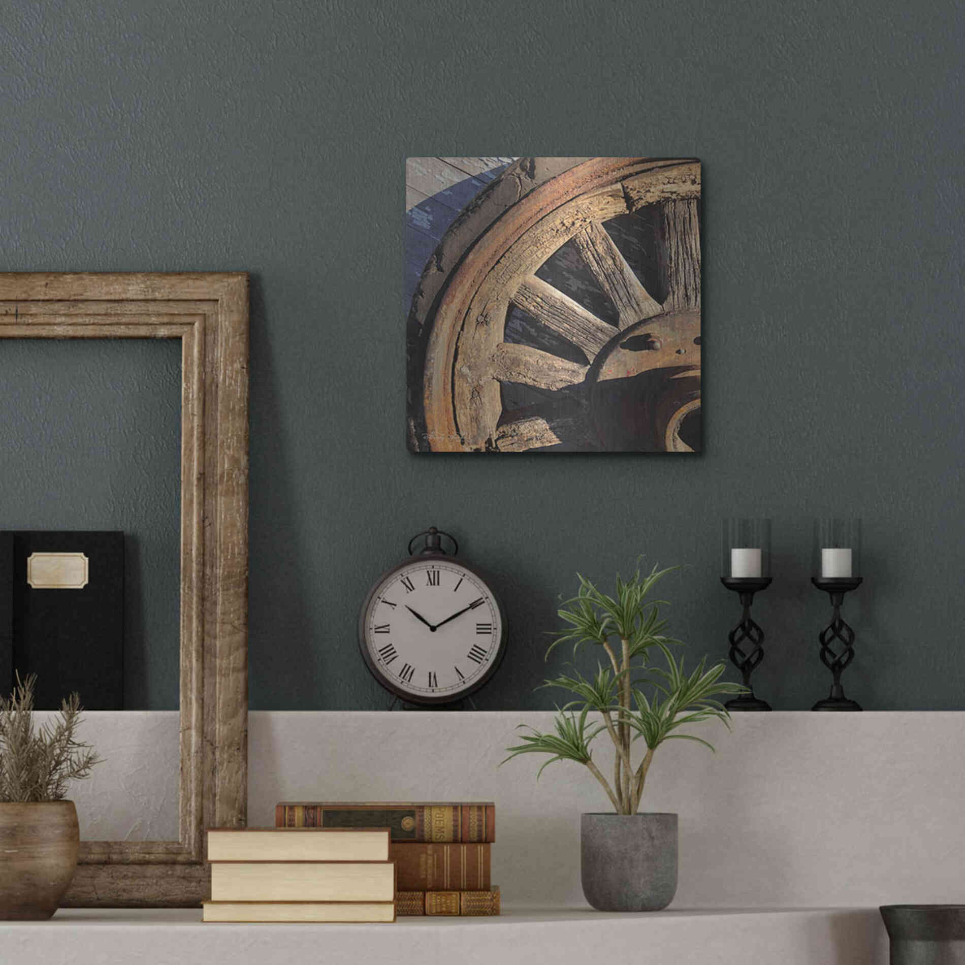 Luxe Metal Art 'Old Wheel I' by Cindy Jacobs, Metal Wall Art,12x12