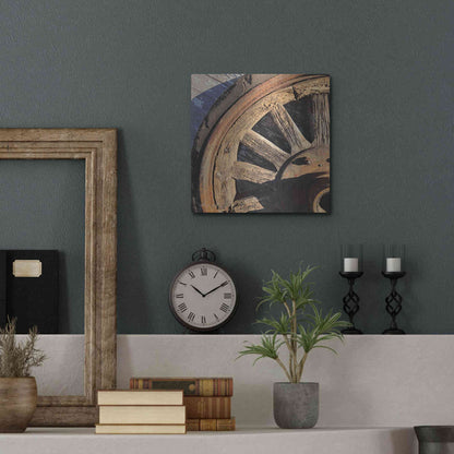 Luxe Metal Art 'Old Wheel I' by Cindy Jacobs, Metal Wall Art,12x12