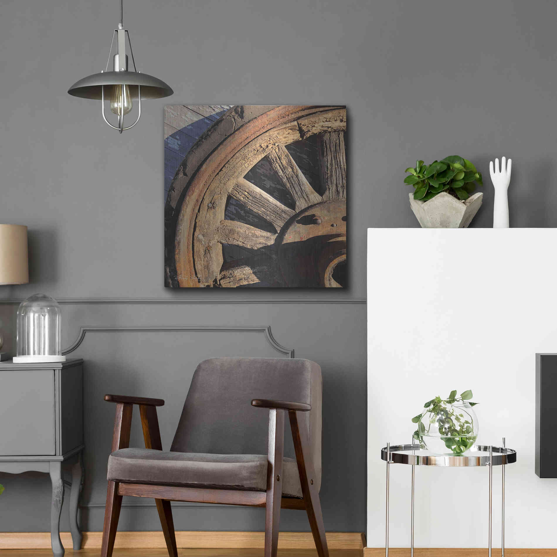 Luxe Metal Art 'Old Wheel I' by Cindy Jacobs, Metal Wall Art,24x24