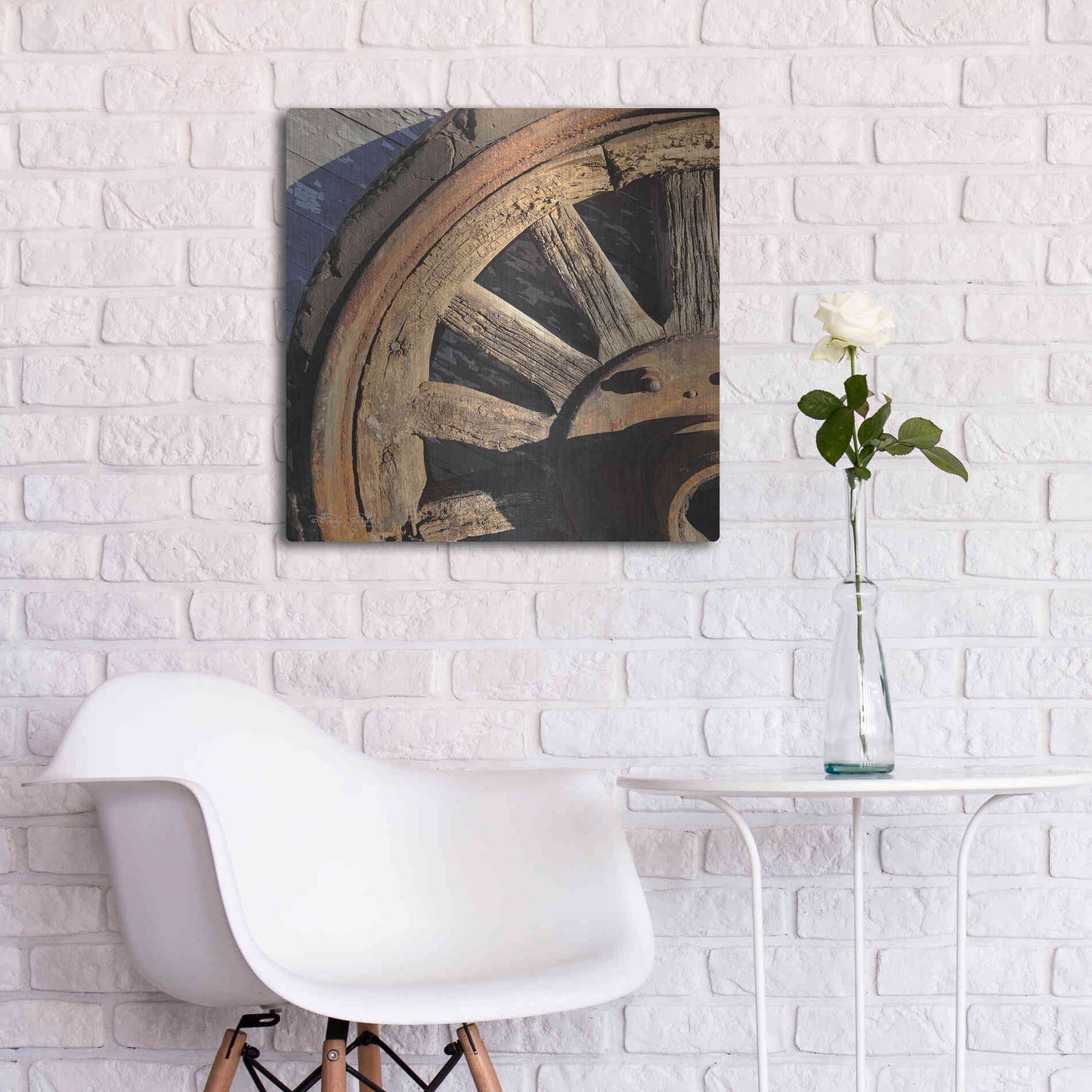 Luxe Metal Art 'Old Wheel I' by Cindy Jacobs, Metal Wall Art,24x24