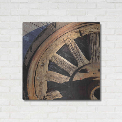 Luxe Metal Art 'Old Wheel I' by Cindy Jacobs, Metal Wall Art,36x36