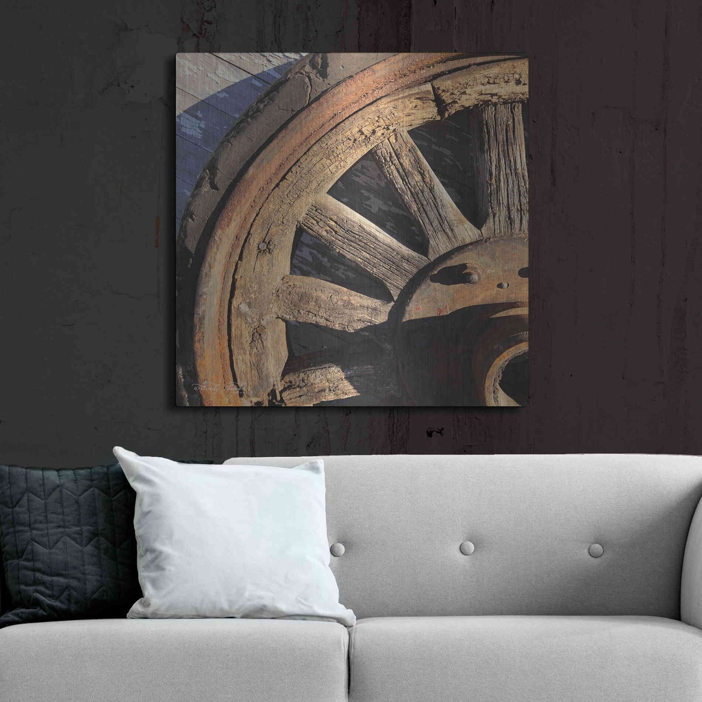Luxe Metal Art 'Old Wheel I' by Cindy Jacobs, Metal Wall Art,36x36