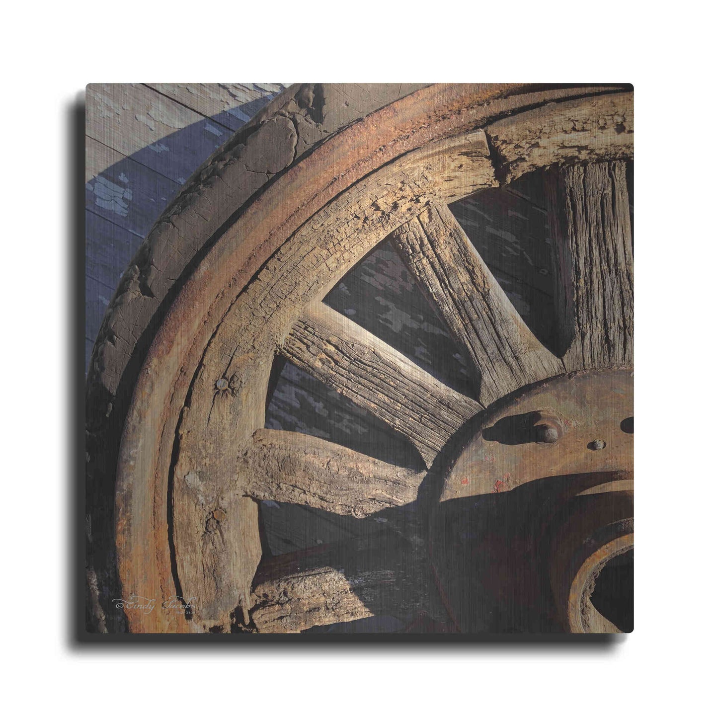 Luxe Metal Art 'Old Wheel I' by Cindy Jacobs, Metal Wall Art