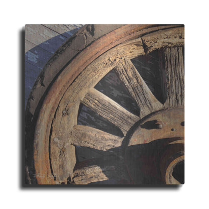 Luxe Metal Art 'Old Wheel I' by Cindy Jacobs, Metal Wall Art
