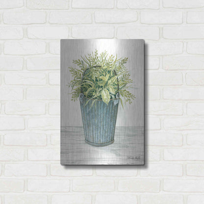 Luxe Metal Art 'Old Bucket of Greenery' by Cindy Jacobs, Metal Wall Art,16x24
