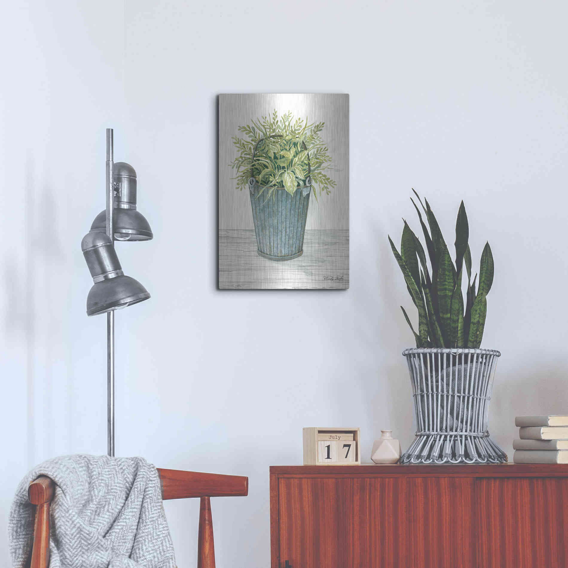 Luxe Metal Art 'Old Bucket of Greenery' by Cindy Jacobs, Metal Wall Art,16x24