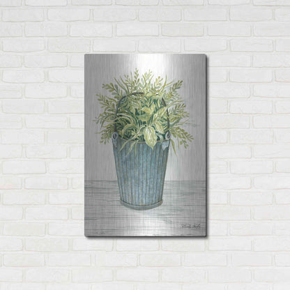 Luxe Metal Art 'Old Bucket of Greenery' by Cindy Jacobs, Metal Wall Art,24x36