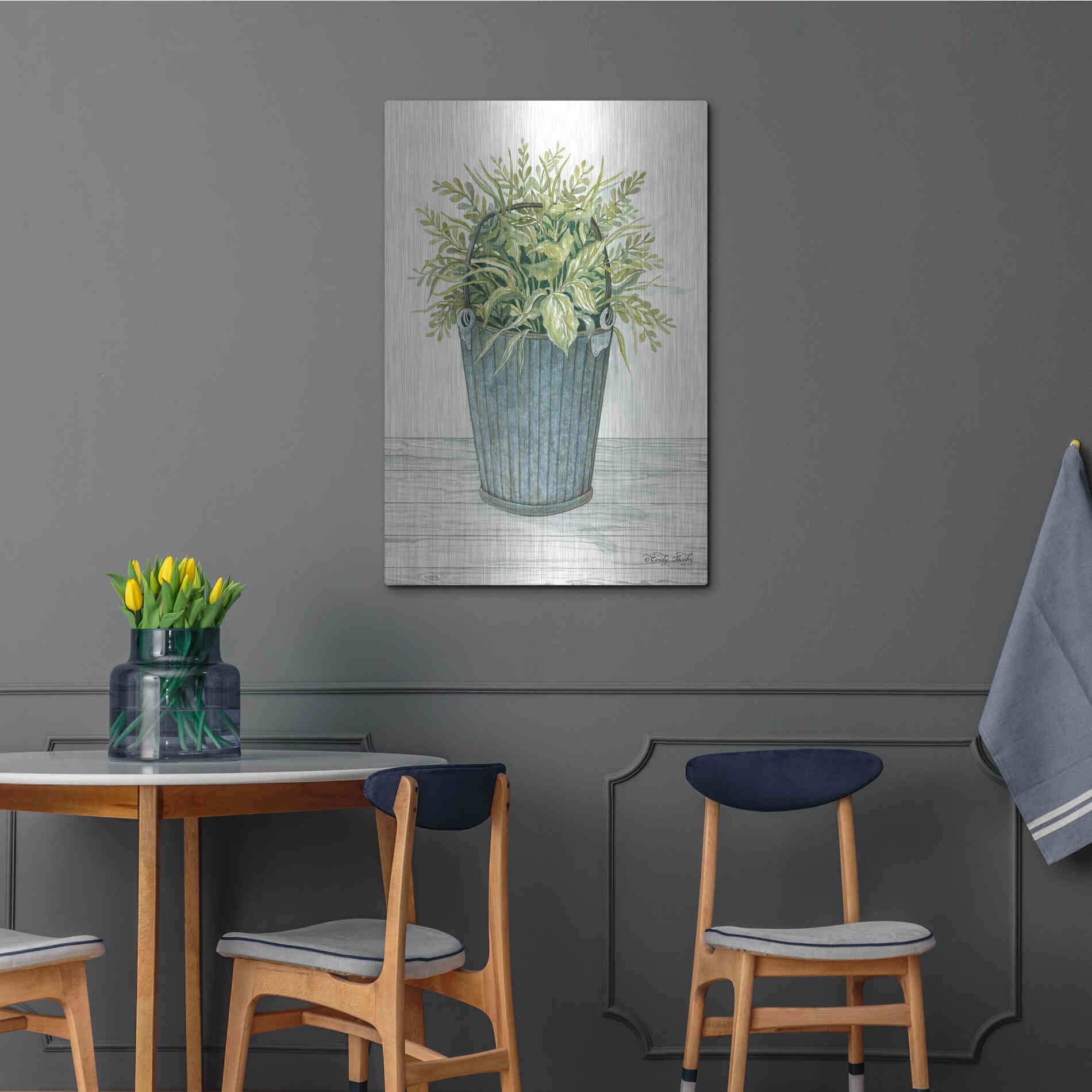 Luxe Metal Art 'Old Bucket of Greenery' by Cindy Jacobs, Metal Wall Art,24x36