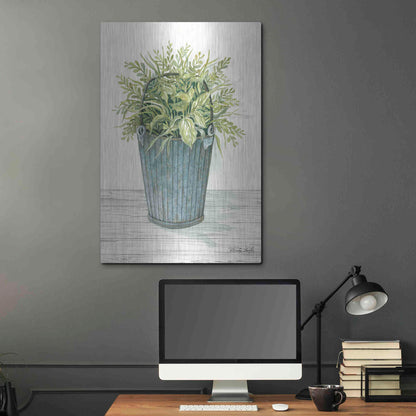Luxe Metal Art 'Old Bucket of Greenery' by Cindy Jacobs, Metal Wall Art,24x36