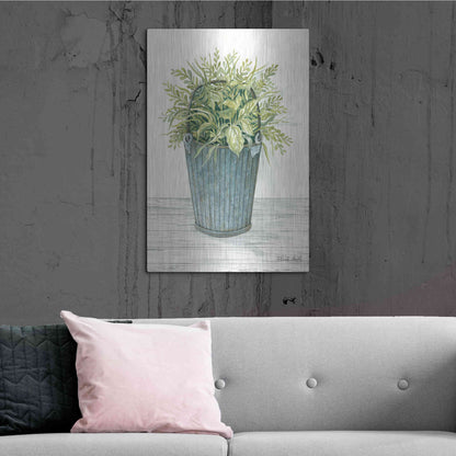 Luxe Metal Art 'Old Bucket of Greenery' by Cindy Jacobs, Metal Wall Art,24x36