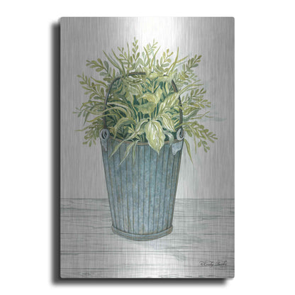 Luxe Metal Art 'Old Bucket of Greenery' by Cindy Jacobs, Metal Wall Art