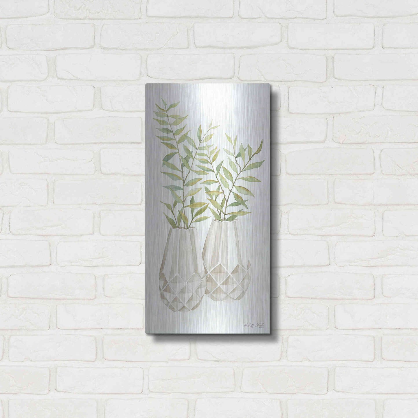 Luxe Metal Art 'Geometric Vase I' by Cindy Jacobs, Metal Wall Art,12x24
