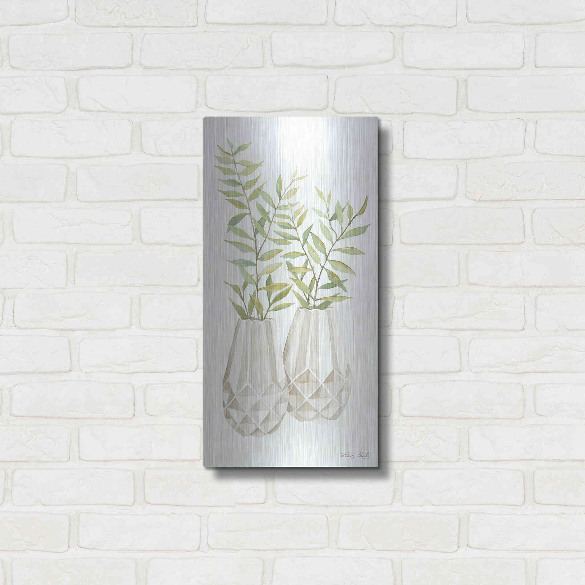 Luxe Metal Art 'Geometric Vase I' by Cindy Jacobs, Metal Wall Art,12x24