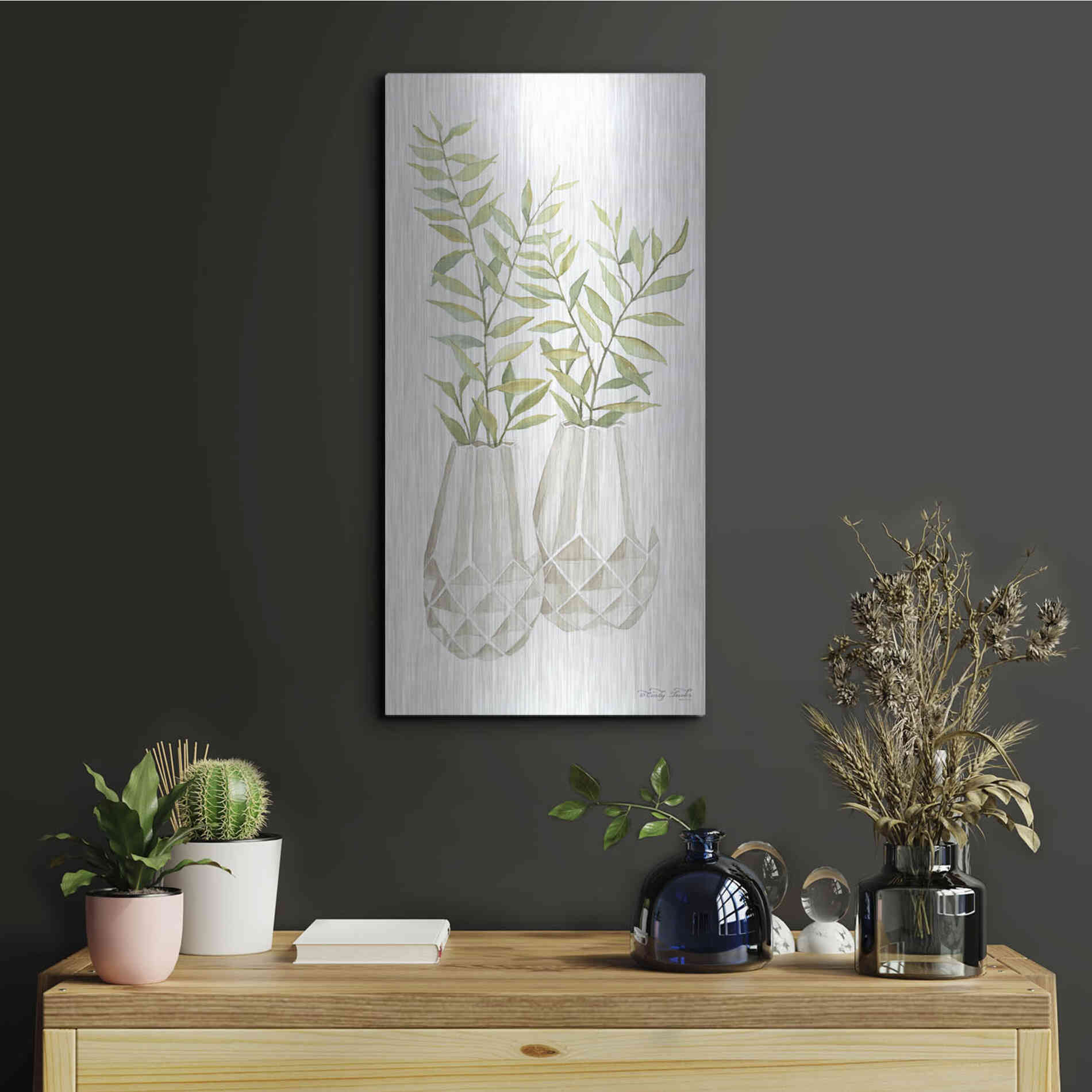 Luxe Metal Art 'Geometric Vase I' by Cindy Jacobs, Metal Wall Art,12x24