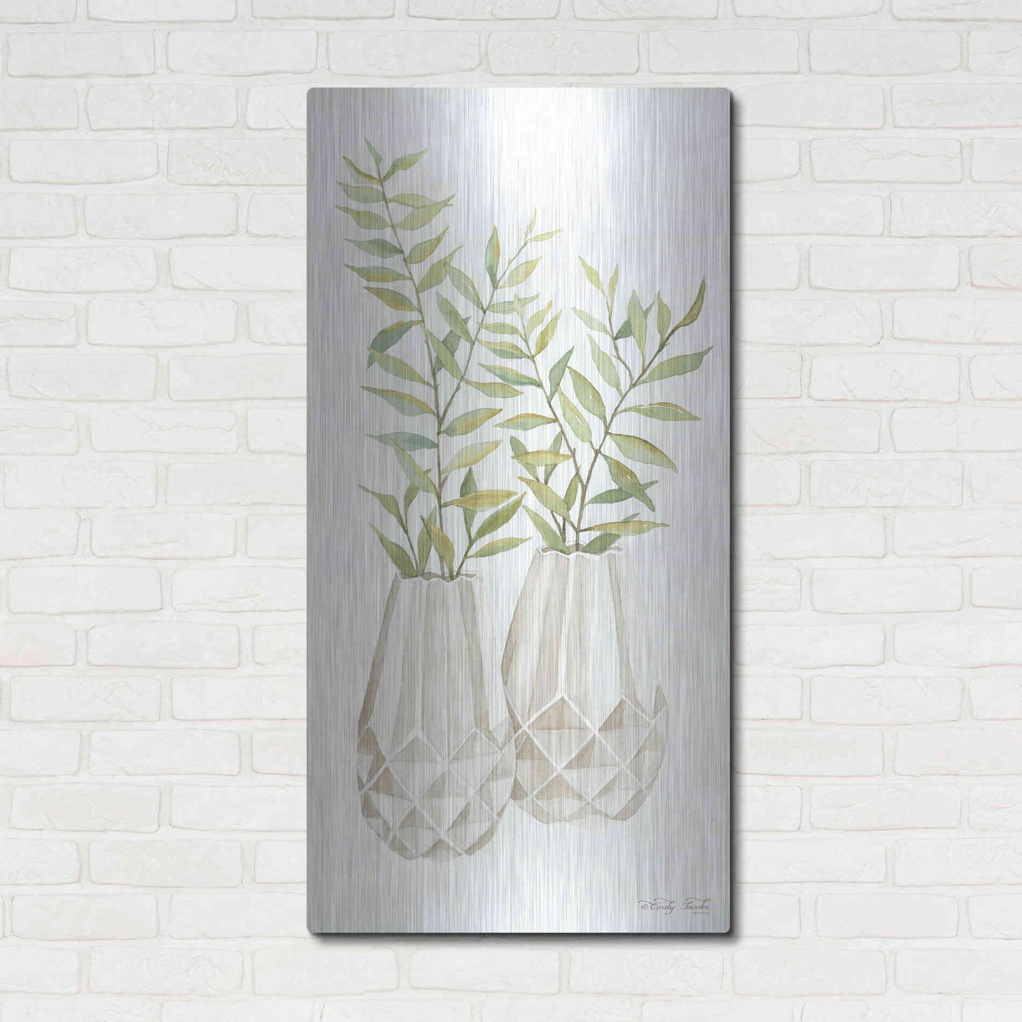 Luxe Metal Art 'Geometric Vase I' by Cindy Jacobs, Metal Wall Art,24x48