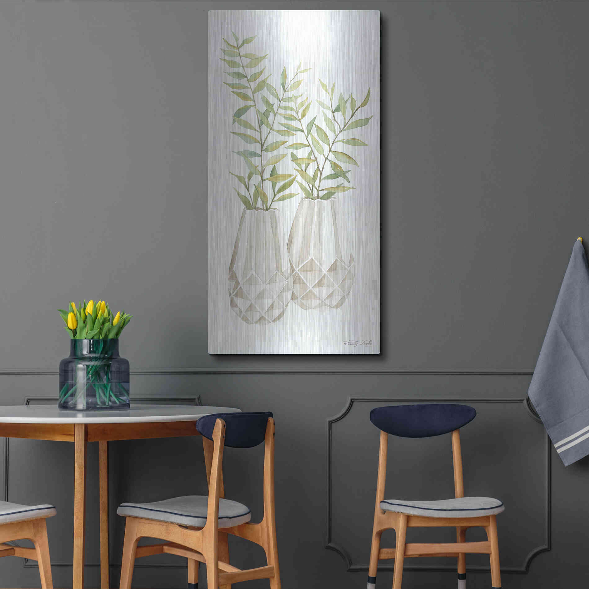 Luxe Metal Art 'Geometric Vase I' by Cindy Jacobs, Metal Wall Art,24x48