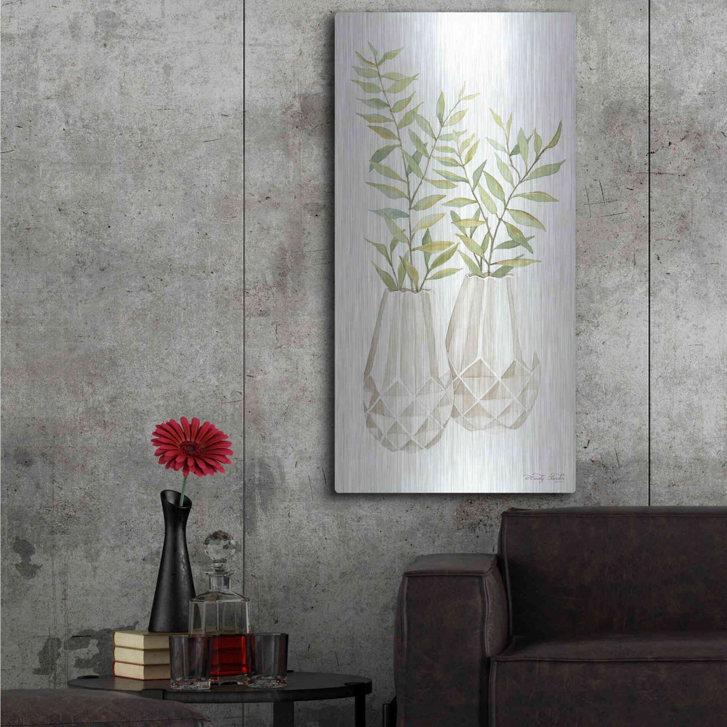 Luxe Metal Art 'Geometric Vase I' by Cindy Jacobs, Metal Wall Art,24x48