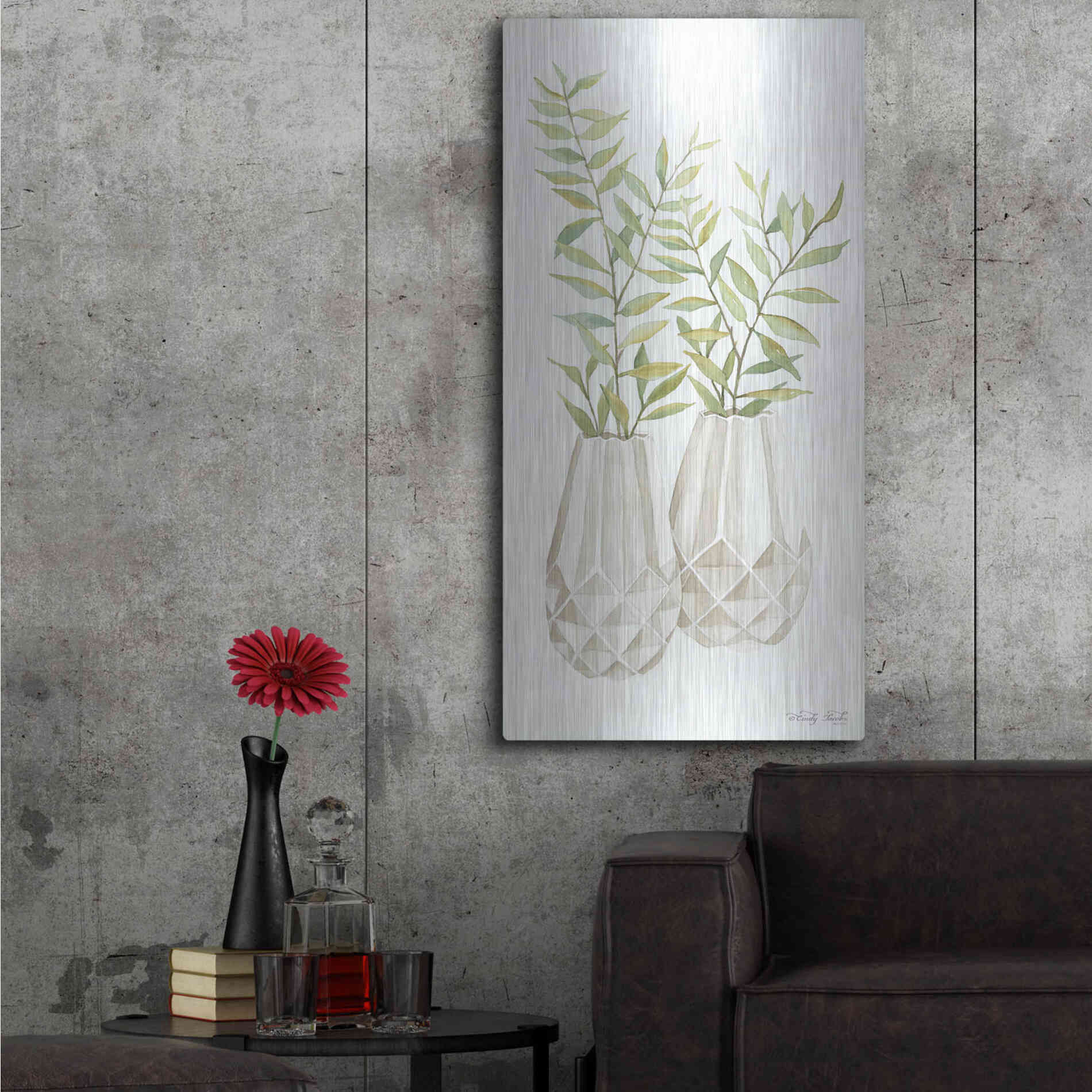 Luxe Metal Art 'Geometric Vase I' by Cindy Jacobs, Metal Wall Art,24x48