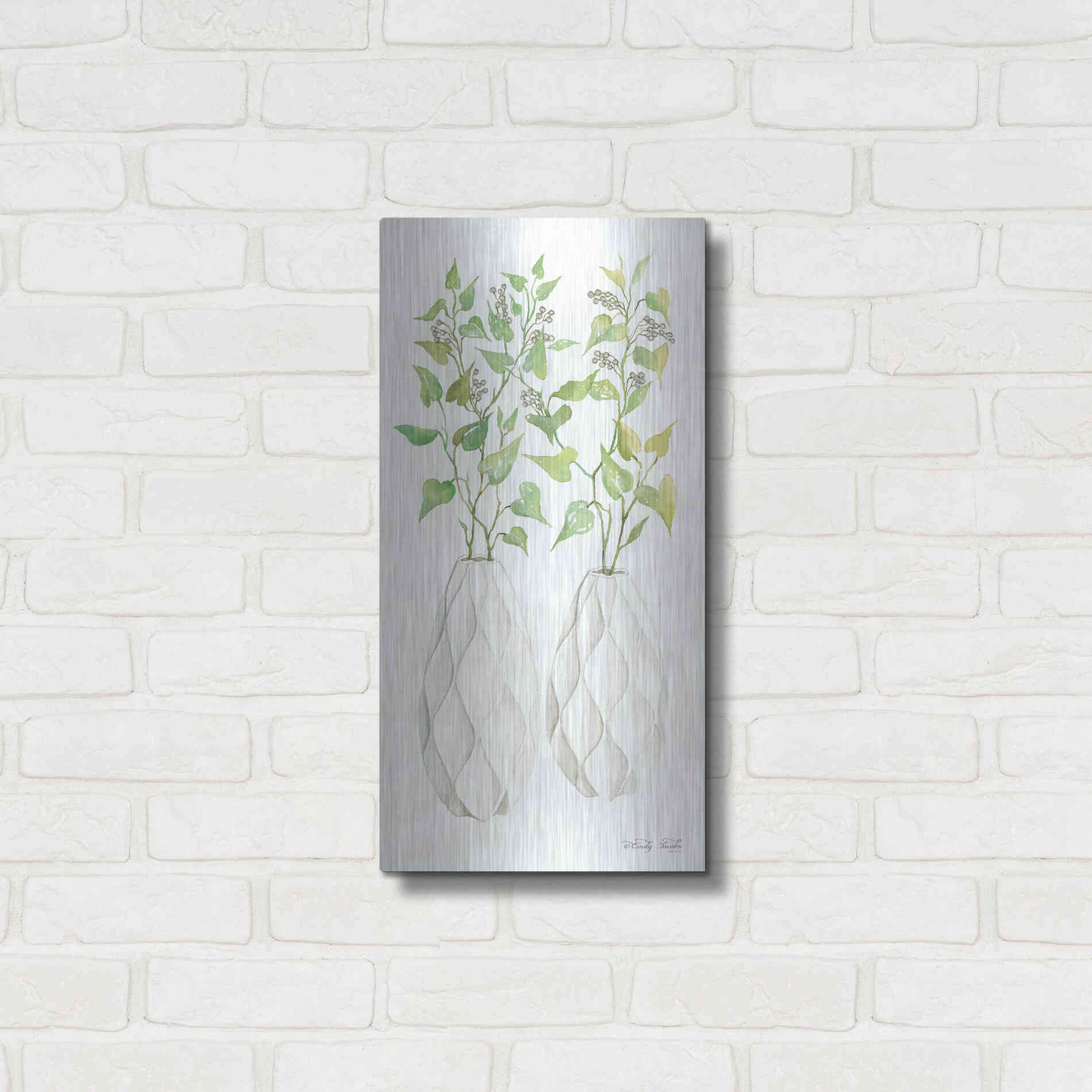 Luxe Metal Art 'Geometric Vase II' by Cindy Jacobs, Metal Wall Art,12x24