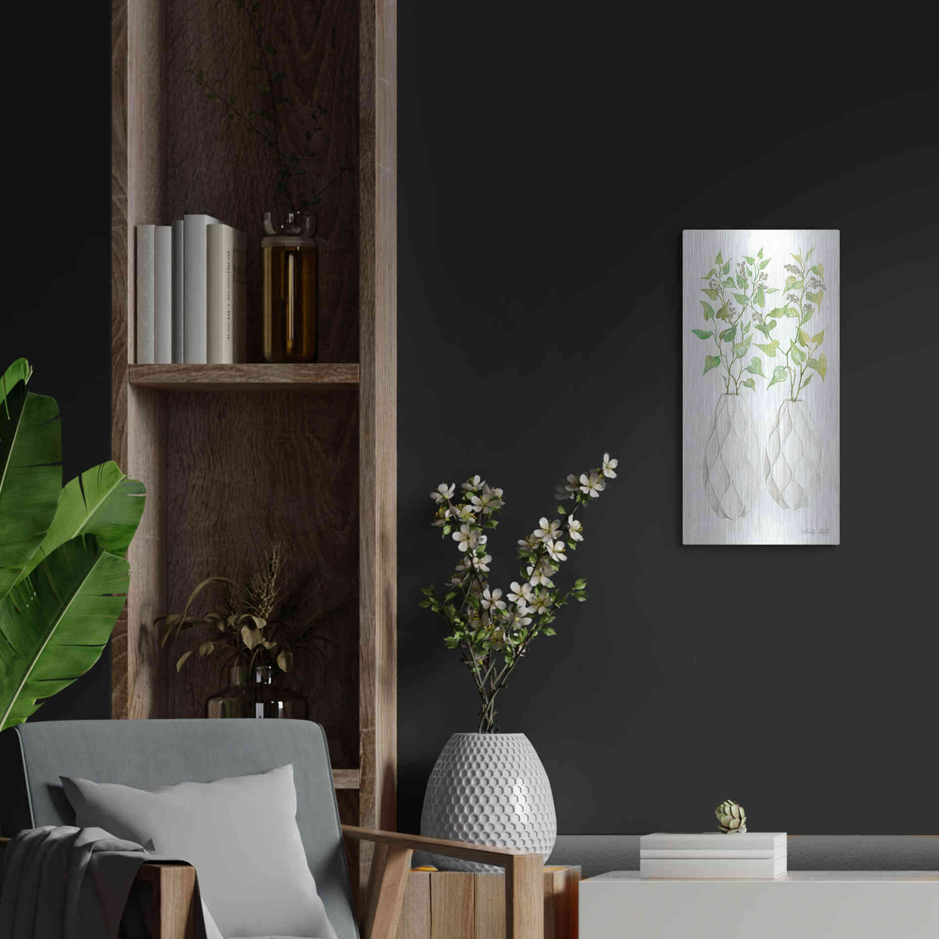 Luxe Metal Art 'Geometric Vase II' by Cindy Jacobs, Metal Wall Art,12x24