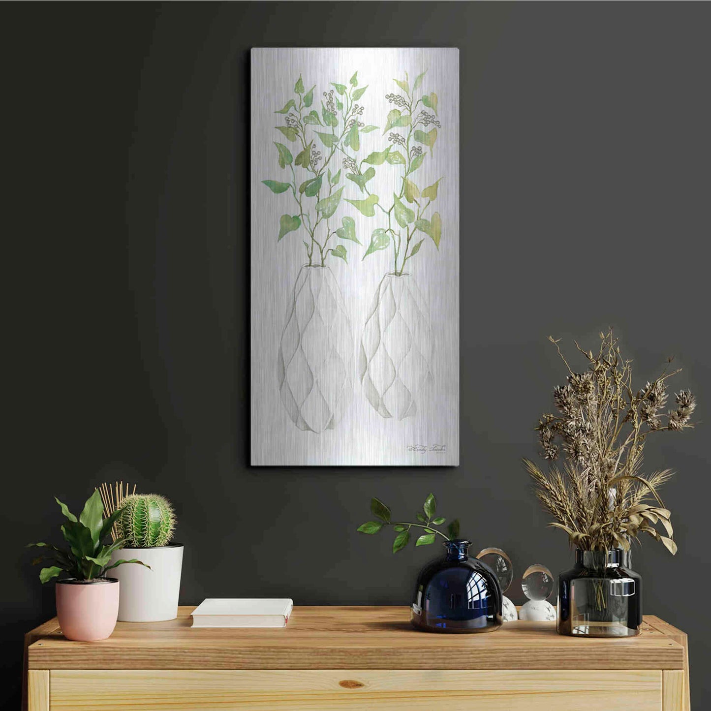 Luxe Metal Art 'Geometric Vase II' by Cindy Jacobs, Metal Wall Art,12x24