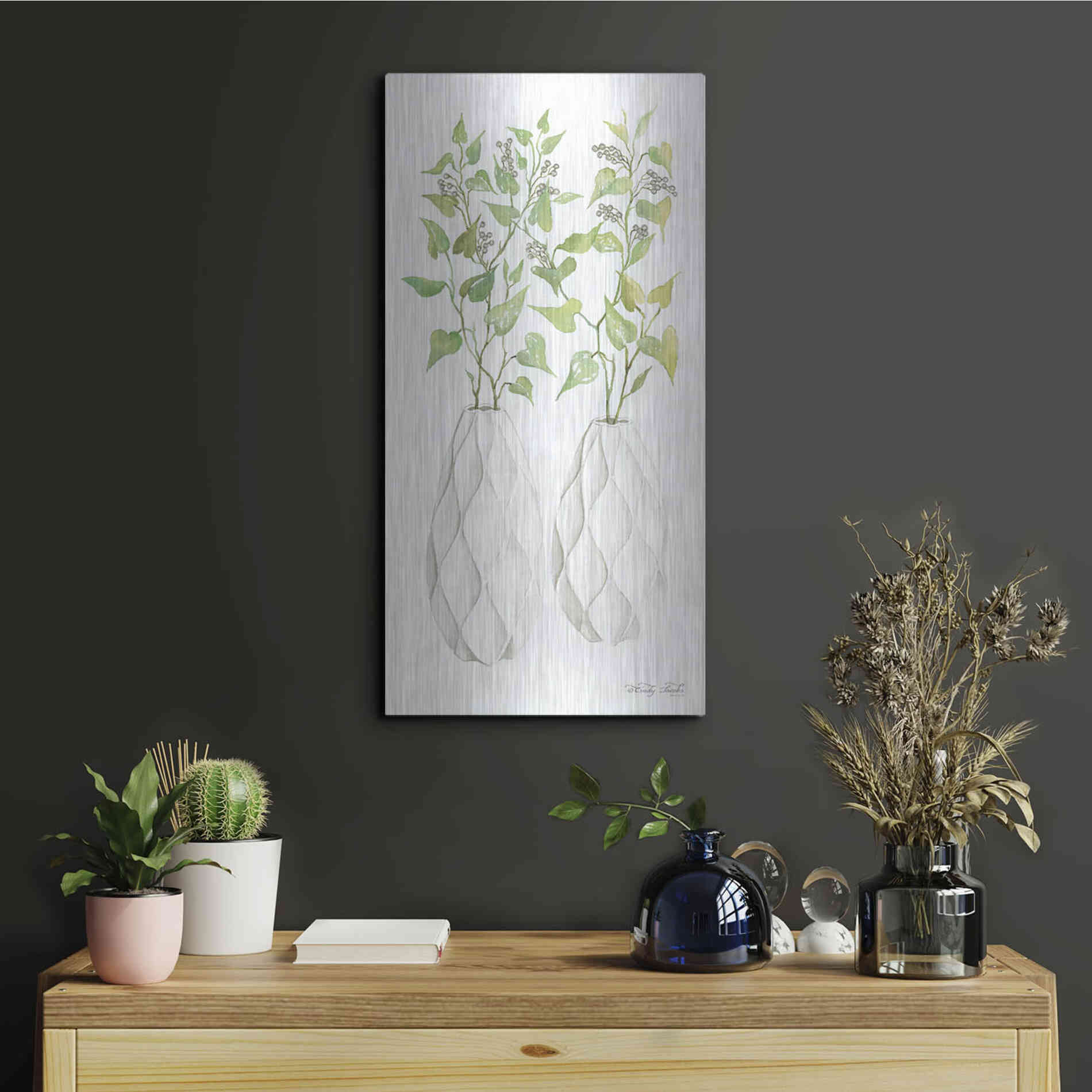 Luxe Metal Art 'Geometric Vase II' by Cindy Jacobs, Metal Wall Art,12x24