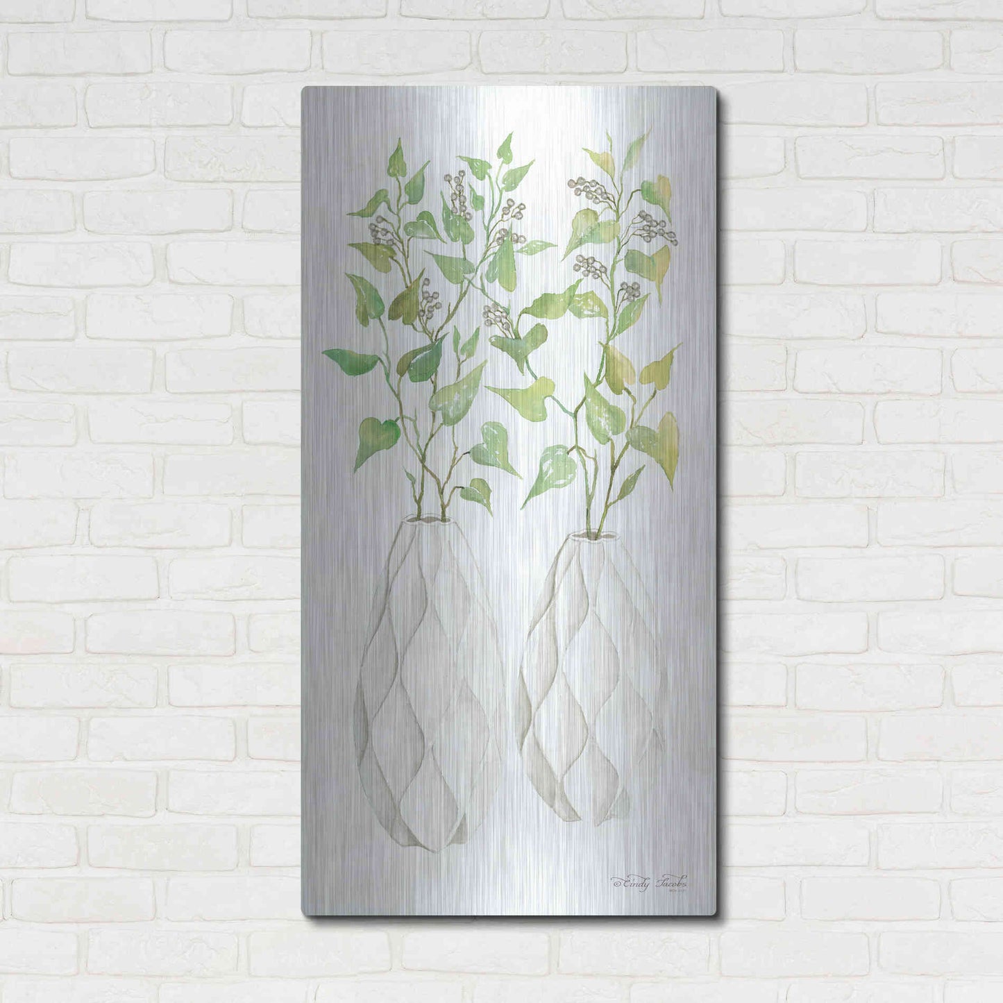 Luxe Metal Art 'Geometric Vase II' by Cindy Jacobs, Metal Wall Art,24x48
