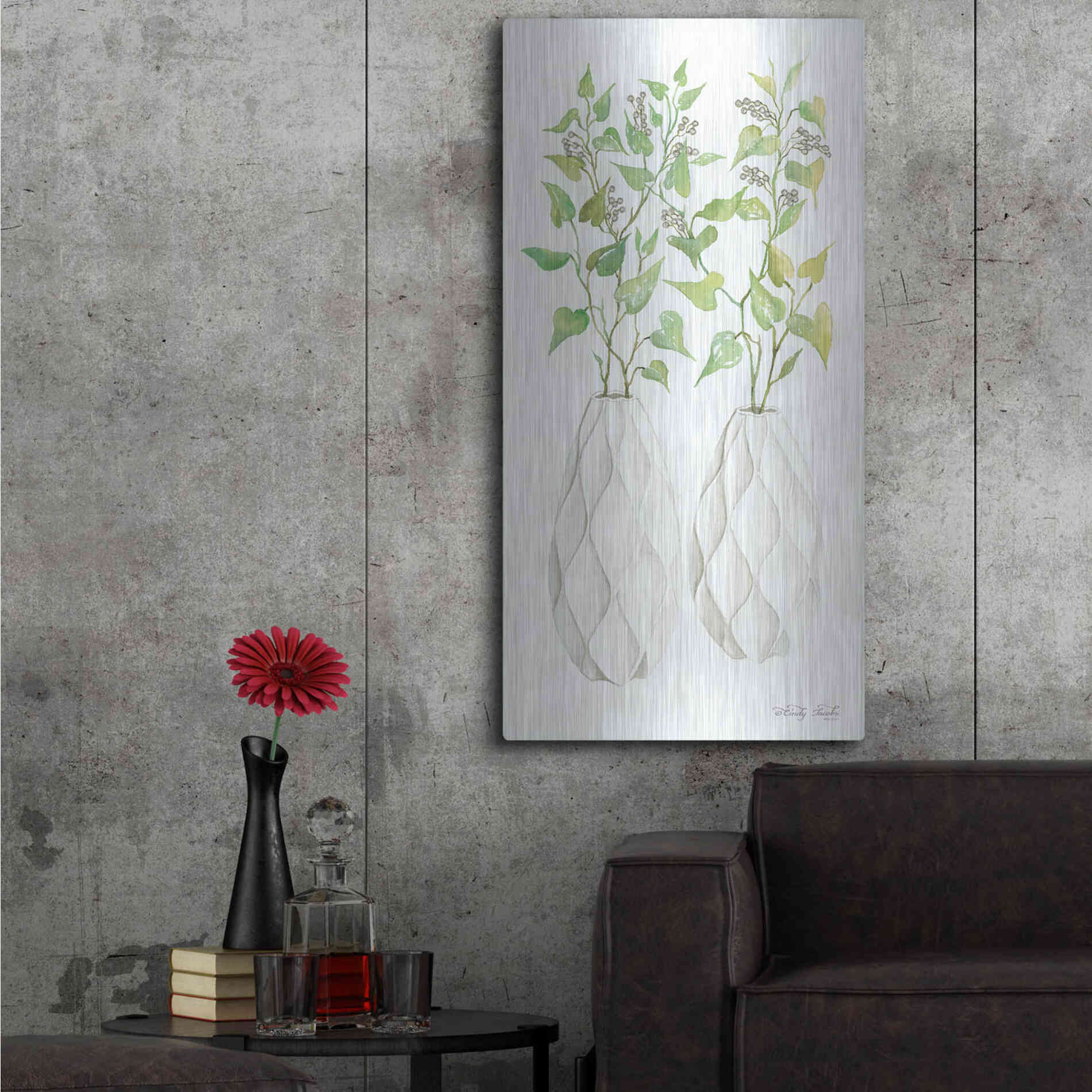 Luxe Metal Art 'Geometric Vase II' by Cindy Jacobs, Metal Wall Art,24x48