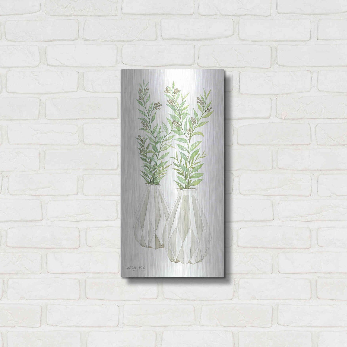 Luxe Metal Art 'Geometric Vase III' by Cindy Jacobs, Metal Wall Art,12x24