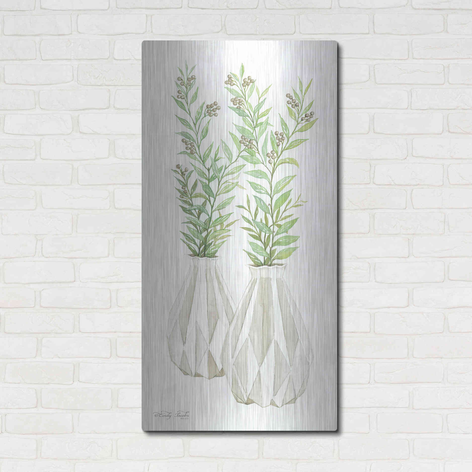Luxe Metal Art 'Geometric Vase III' by Cindy Jacobs, Metal Wall Art,24x48